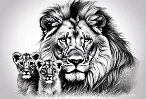 Lion overlooking 3 cubs tattoo idea