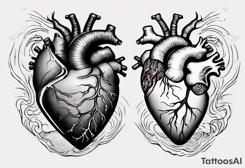 anatomic heart which is also a Japanese wave painting tattoo idea