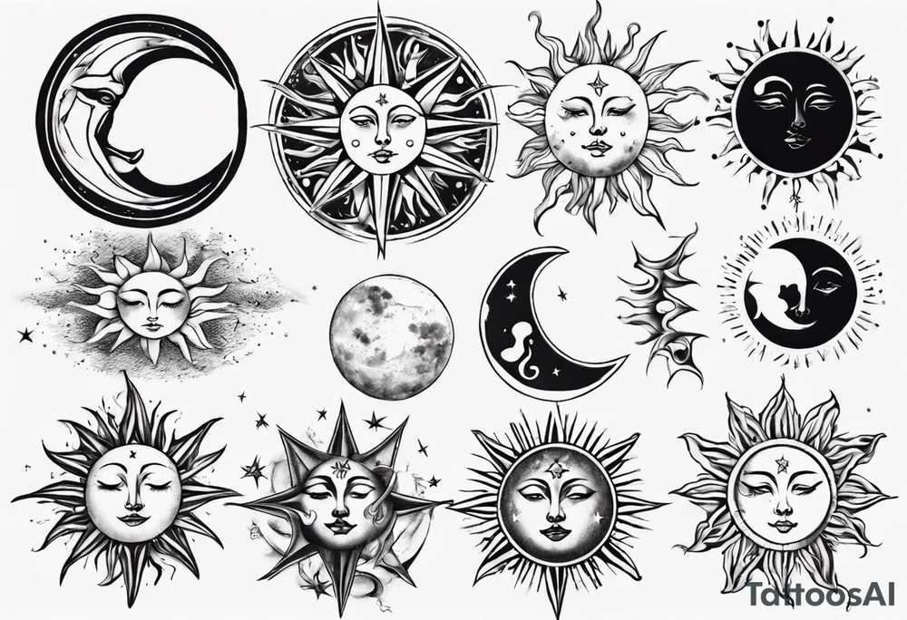 Sun star and moon next to eachother tattoo idea
