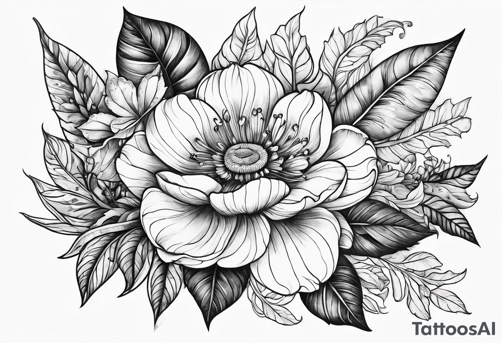 Leaves and flowers skinny piece tattoo idea