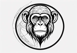 Create an abstract monkey outline in a small disconnected circle tattoo idea