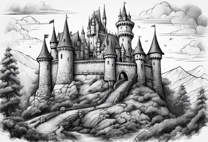 A Castle with legs and arms tattoo idea