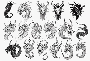 long dragon with horns, mane, scales tattoo idea