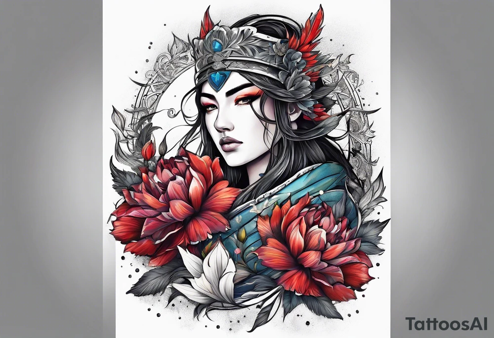 warrior, snow, flower tattoo idea