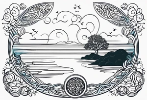 calm sea and tree of life without frame tattoo idea