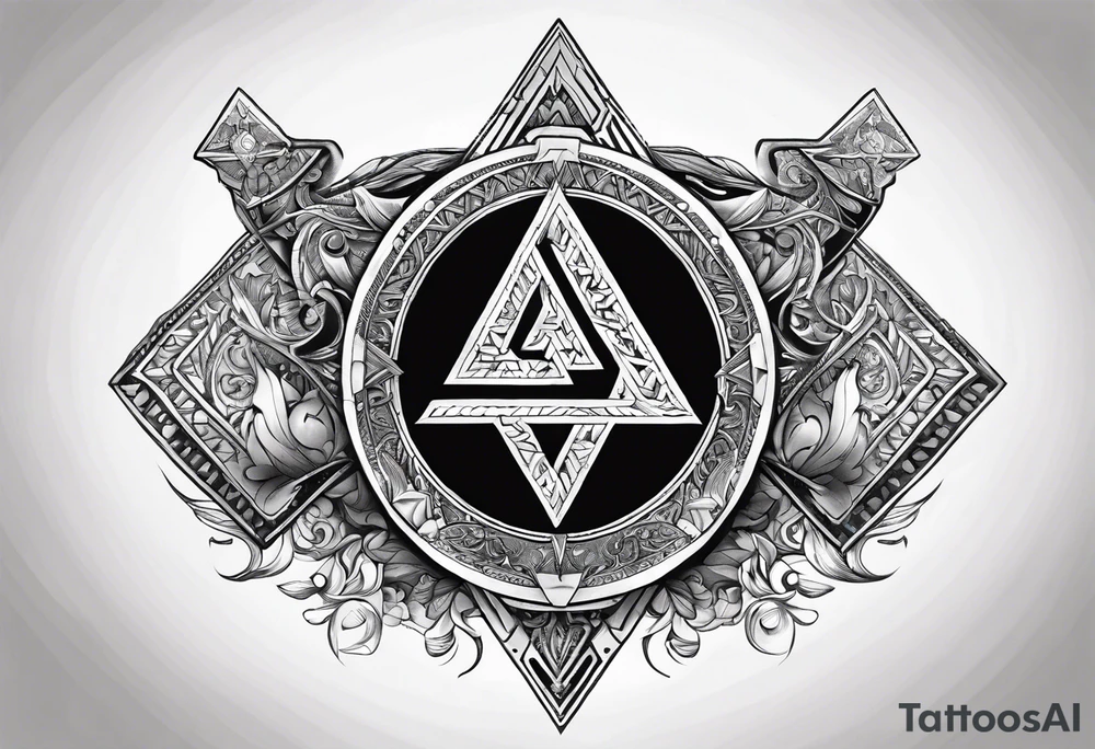 Valhalla sword shield axe Valknut fire tattoo idea
