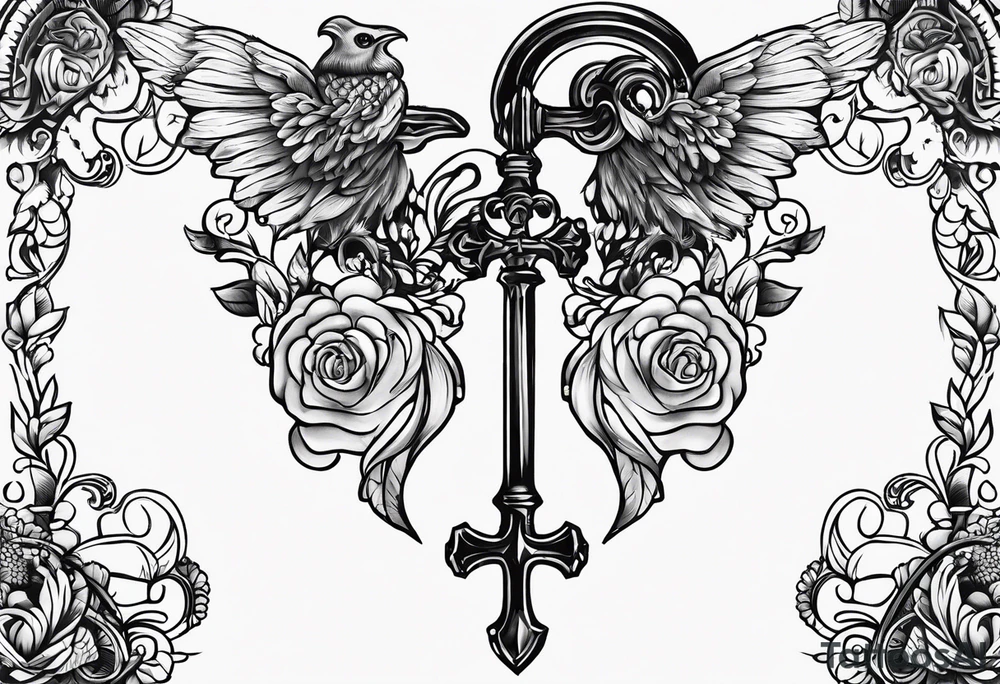 heart shaped antique skeleton key tattoo idea