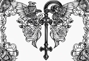 heart shaped antique skeleton key tattoo idea