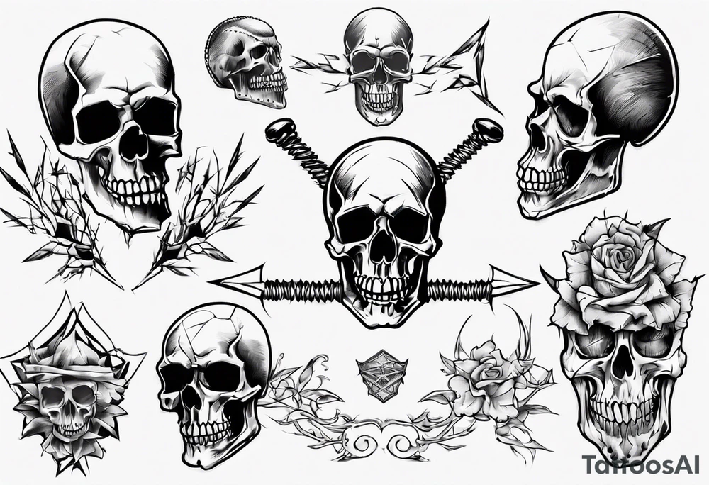 Barbed wired and skulls tattoo idea