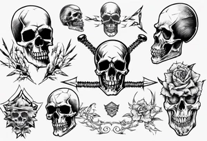 Barbed wired and skulls tattoo idea