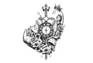 Roulette casino and princess and jesus on cross, baby angels, roses and clock and stars and fish, crown tattoo idea