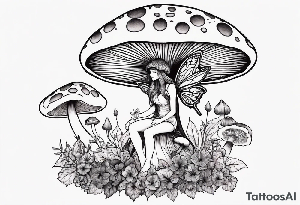 fairy on mushroom tattoo idea