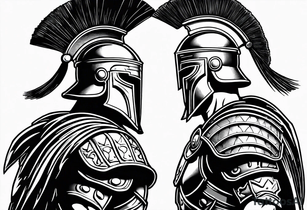 Side profile of spartan soilder looking left at Roman colosseum tattoo idea