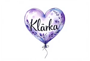 A heart-shaped balloon in soft lavender with a ribbon spelling Klárka. tattoo idea