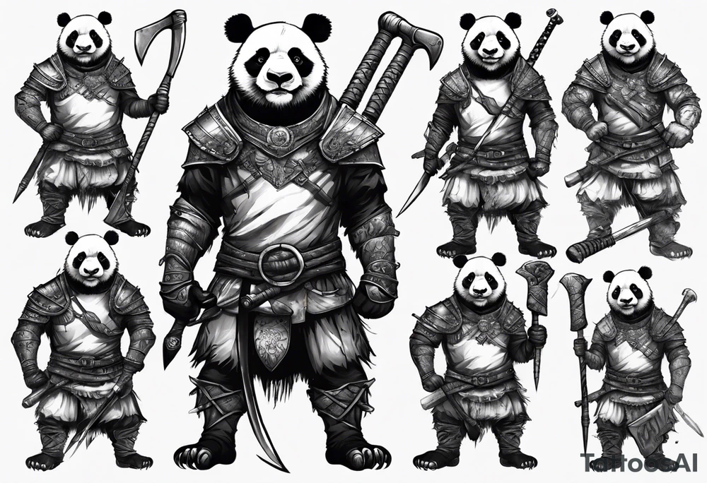 Full body Scottish warrior panda with battle axe tattoo idea Full body Scottish warrior panda with battle axe tattoo idea