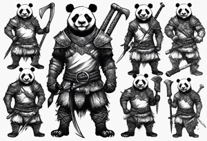 Full body Scottish warrior panda with battle axe tattoo idea