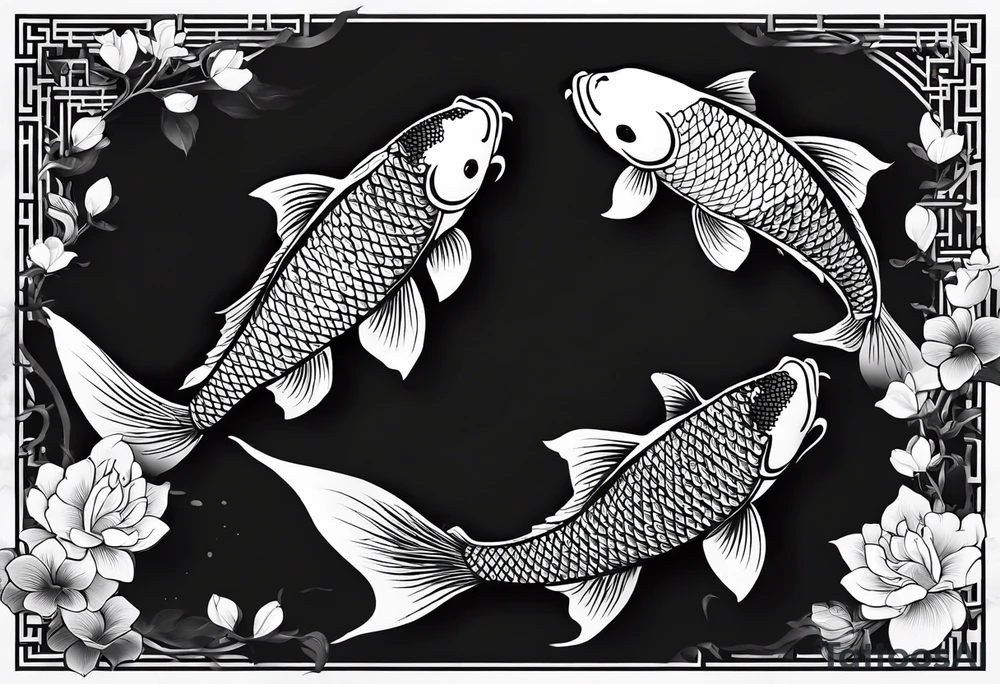 Two koi fish with the kanji letter for love in the middle tattoo idea