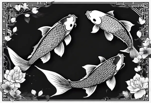 Two koi fish with the kanji letter for love in the middle tattoo idea