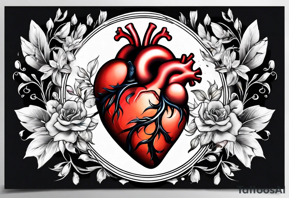 real heart with 4 chambers tattoo idea