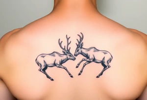 Two deer fighting with in a low down stance make it look like they are stuck together tattoo idea