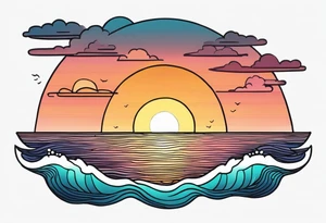 You're adding way too much. hand drawn minimal sunset. Only Ocean and sunset in the image. Very calm waters with barely any waves. tattoo idea