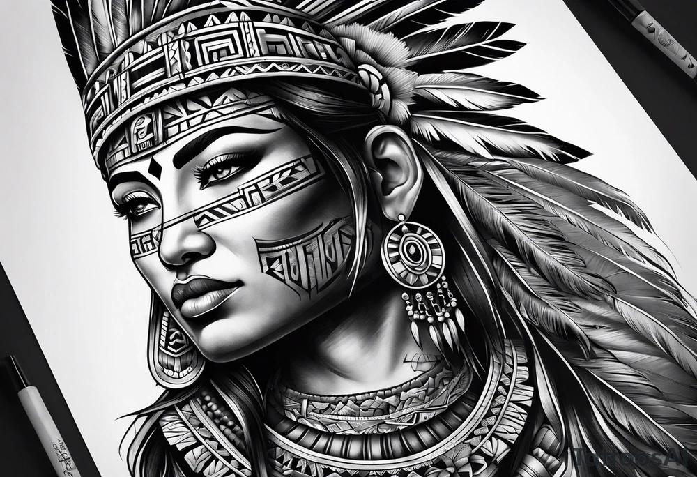 Aztec portrait tattoo idea