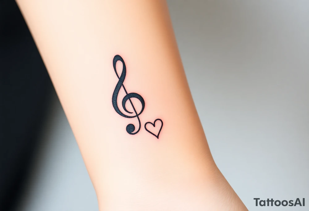 A swirl containing the Treble clef, Bass clef, book, dog paw, star, psyduck, heart tattoo idea