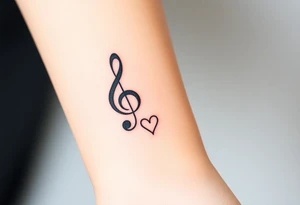 A swirl containing the Treble clef, Bass clef, book, dog paw, star, psyduck, heart tattoo idea