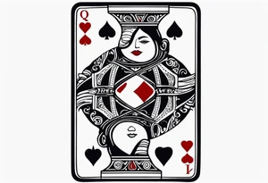 one playing card with both queen of hearts and king of spades incorporated in extreme minimalistic  style tattoo idea