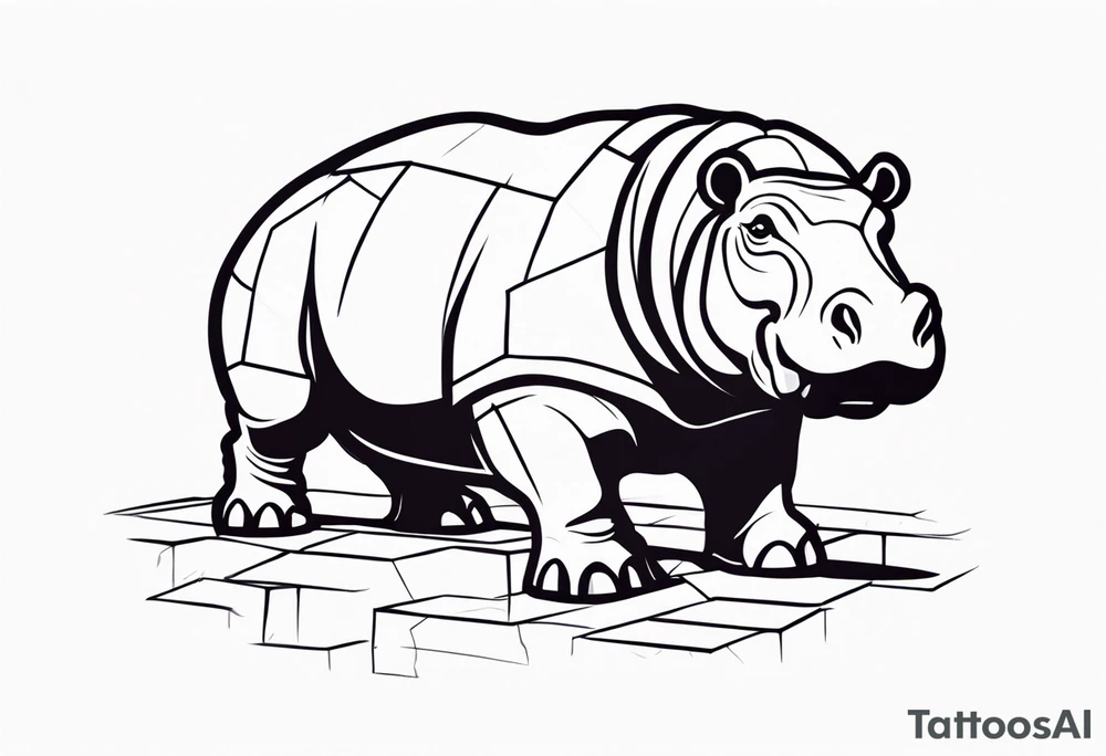 Hippopotamus acting like a brick mason tattoo idea