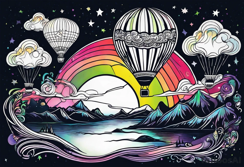 Northern lights,  space, hot air balloon tattoo idea