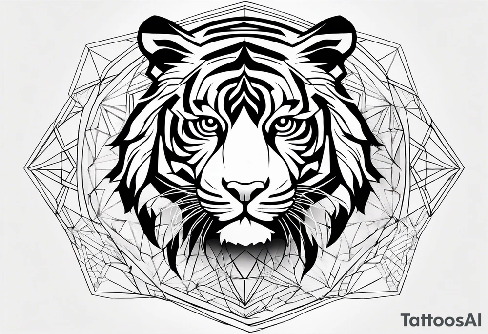 Tiger silhouette with sacred geometry and shapes tattoo idea