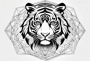 Tiger silhouette with sacred geometry and shapes tattoo idea