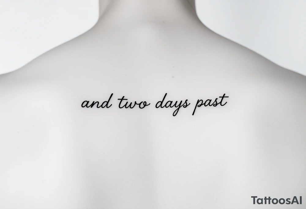 fine line script that says "and two days past" in one line. thin script tattoo idea