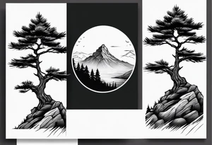 red pine tree on the edge of a cliff tattoo idea