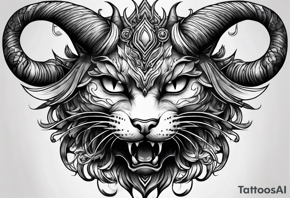 Demon cat with horns on its head tattoo idea