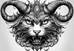 Demon cat with horns on its head tattoo idea