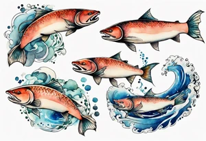 medieval salmon swimming tattoo idea