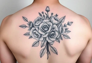 vintage bouquet of wild roses and meadow flowers with morning dew tattoo idea