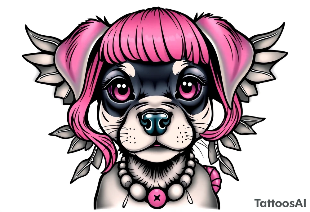 goth hot puppy girl with big boobs and pink hair tattoo idea