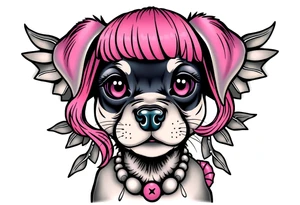 goth hot puppy girl with big boobs and pink hair tattoo idea