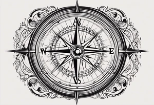 A vintage compass design with a large N, S, E and W - and incorporating the line "Always Carry On". The style should be very minimalist, with very thin lines and dot work tattoo idea