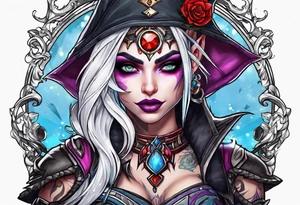 night elf from world of warcraft designed like harley quin tattoo idea