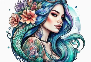 mermaid with skeleton tattoo idea