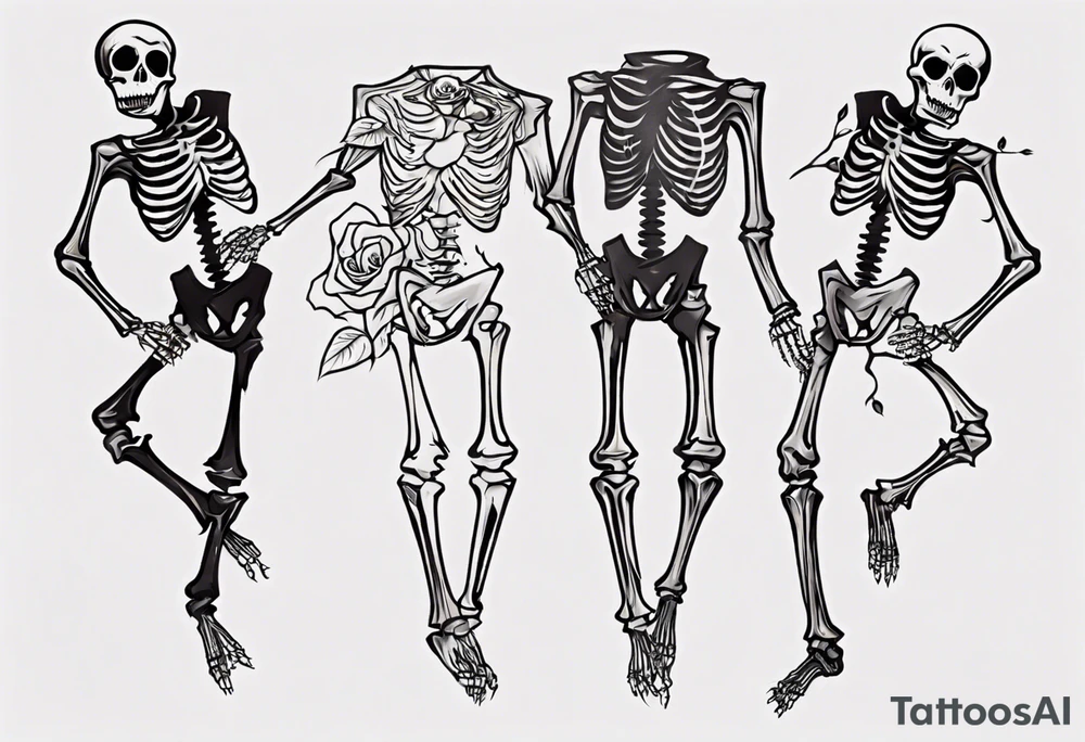 Dancing skeleton on a rose tattoo idea