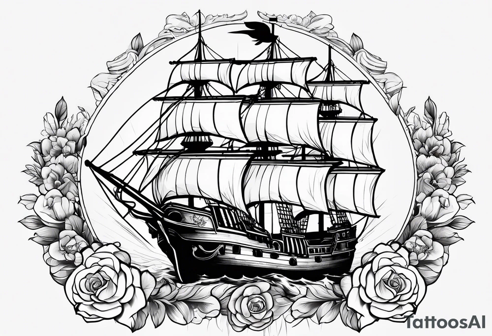 Ship pirate, flower, animal tattoo idea