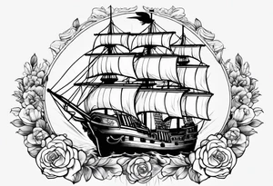 Ship pirate, flower, animal tattoo idea