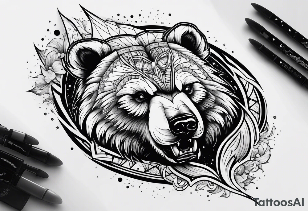 Ripping bear claw cosmic space tattoo idea