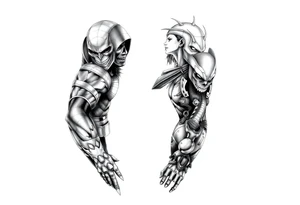 Comic related full sleeve of hero’s and a full sleeve of comic villians tattoo idea