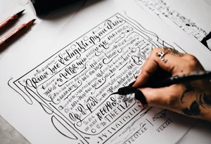 create a tatto using the next lyric: "We were searching for reasons To play by the rules" tattoo idea